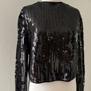 NWT Black Sequin Chenille Mock Neck Sweater - XL